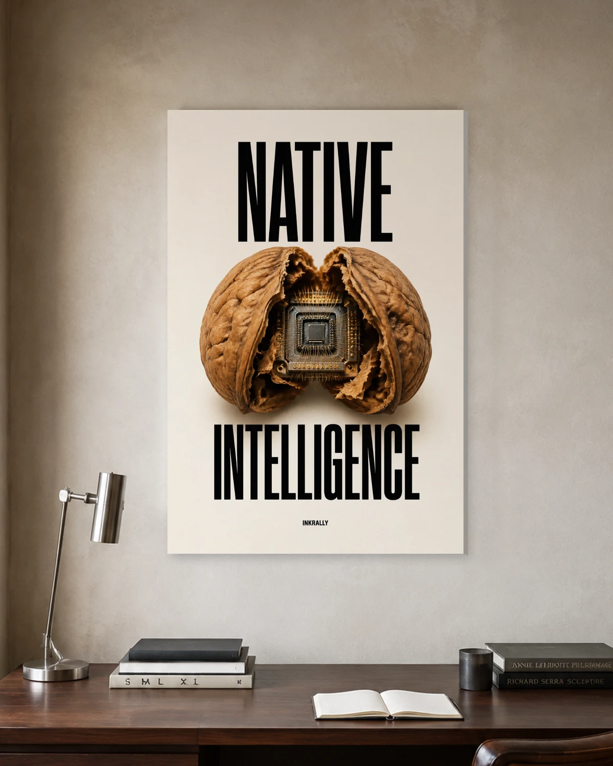 Native Intelligence stretched canvas in a considered home office