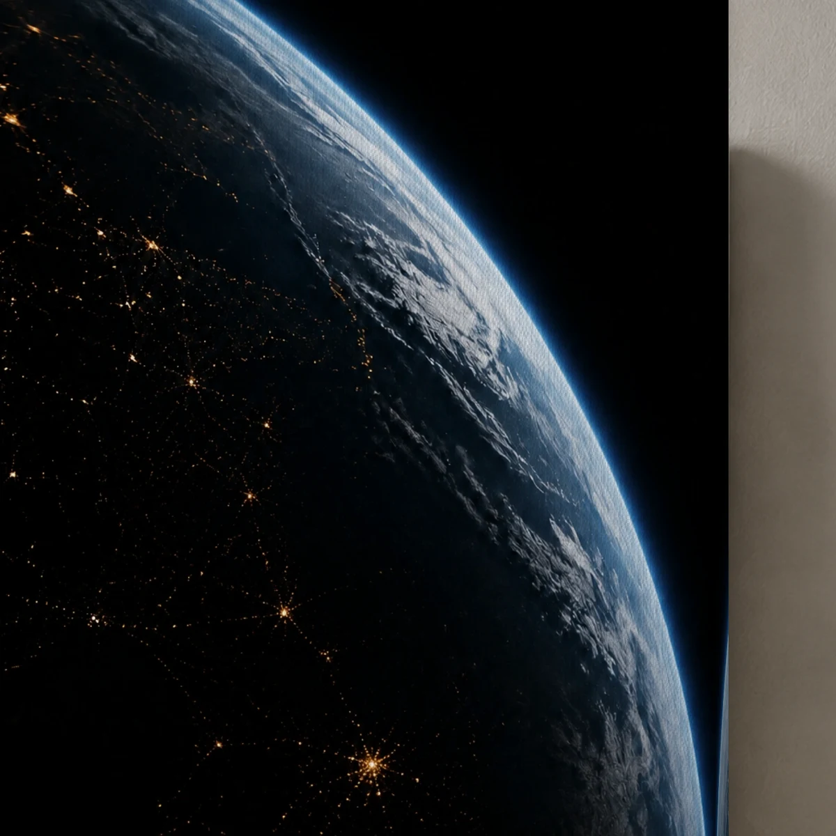 Night Hemisphere canvas surface and wrapped edge in a studio detail photograph