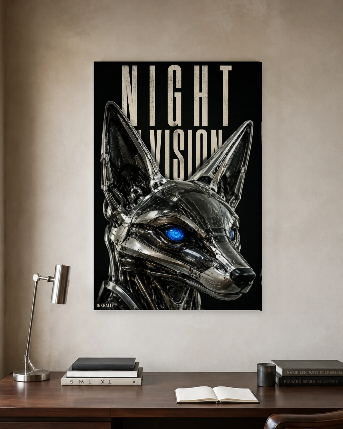 Night Vision stretched canvas in a considered home office