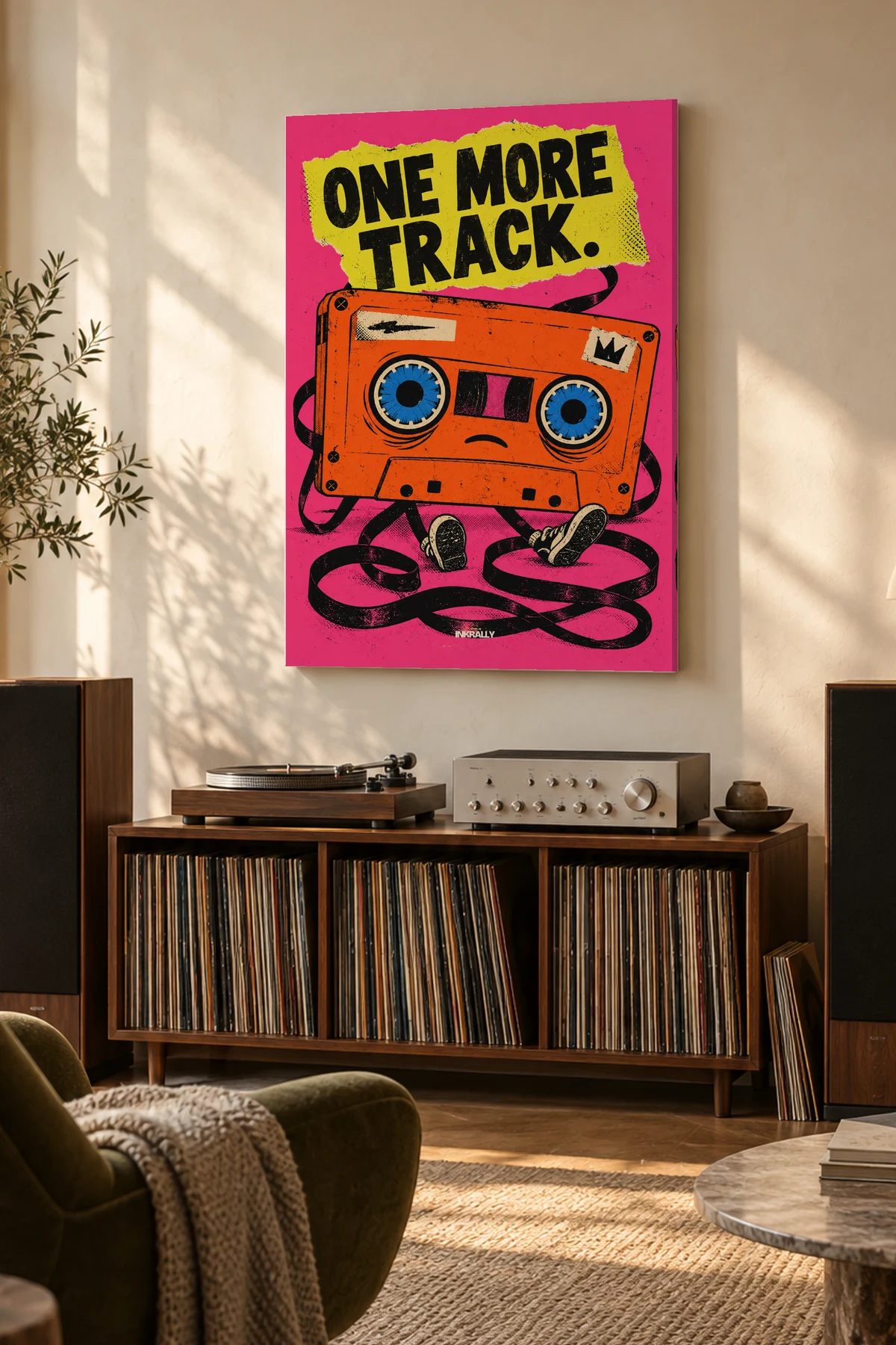 One More Track — A considered listening room with warm natural light