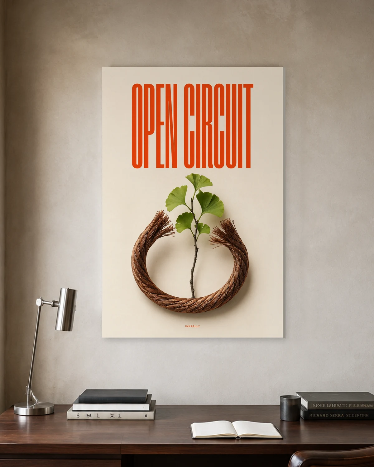 Open Circuit / Ginkgo stretched canvas in a considered home office