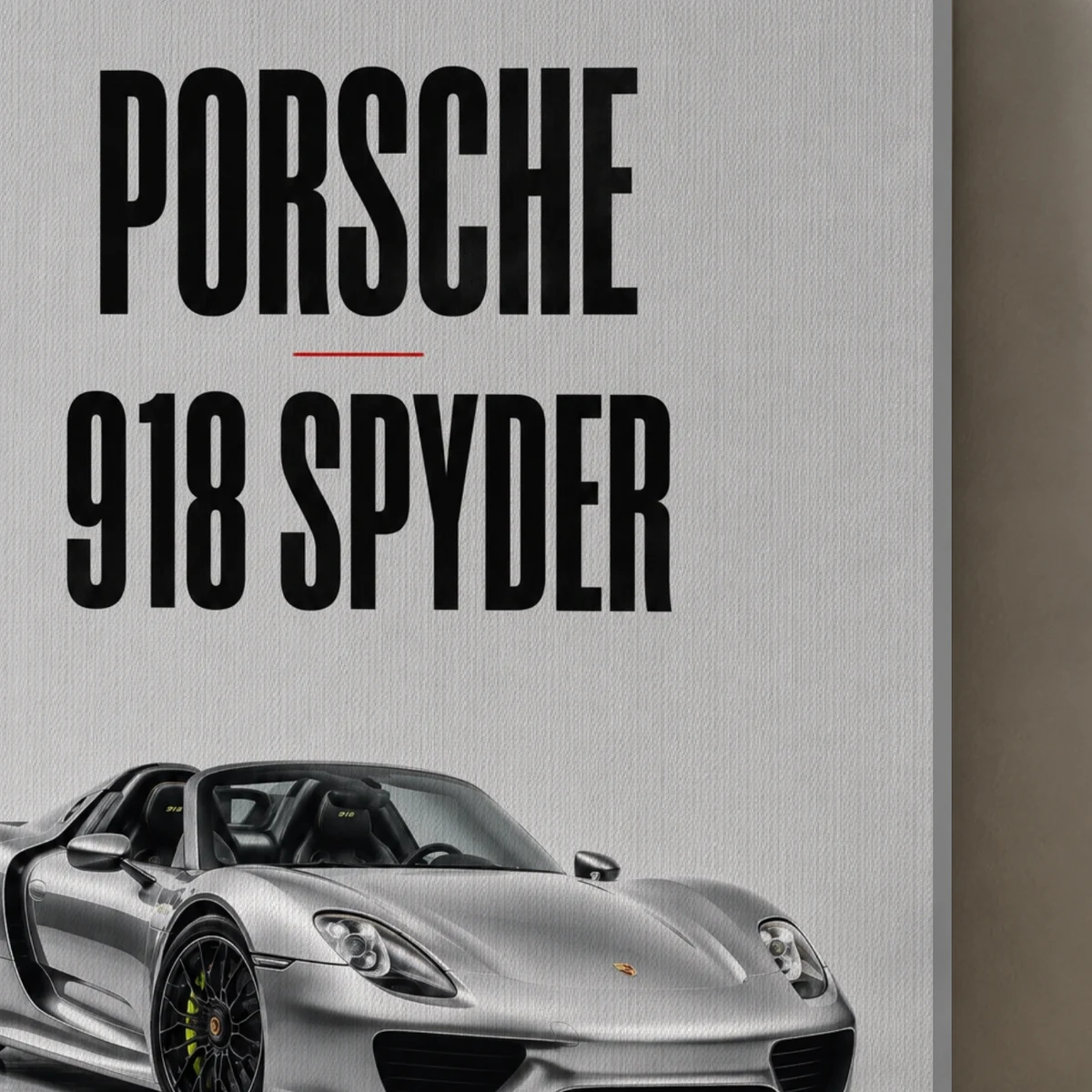 Porsche 918 Spyder canvas surface and wrapped edge in a studio detail photograph
