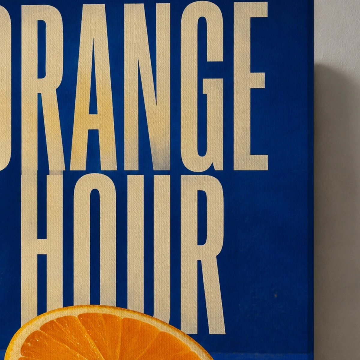 Orange Hour canvas surface and wrapped edge in a studio detail photograph
