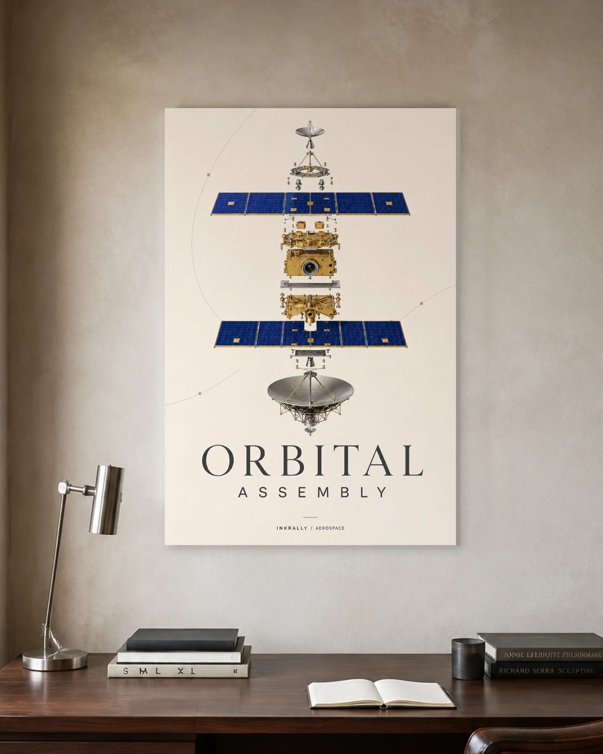 Orbital Assembly stretched canvas in a considered home office