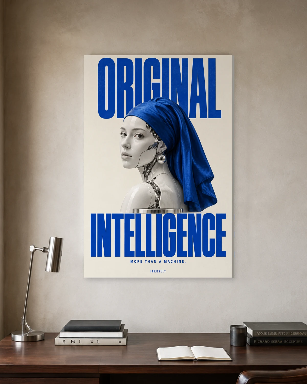 Original Intelligence stretched canvas in a considered home office