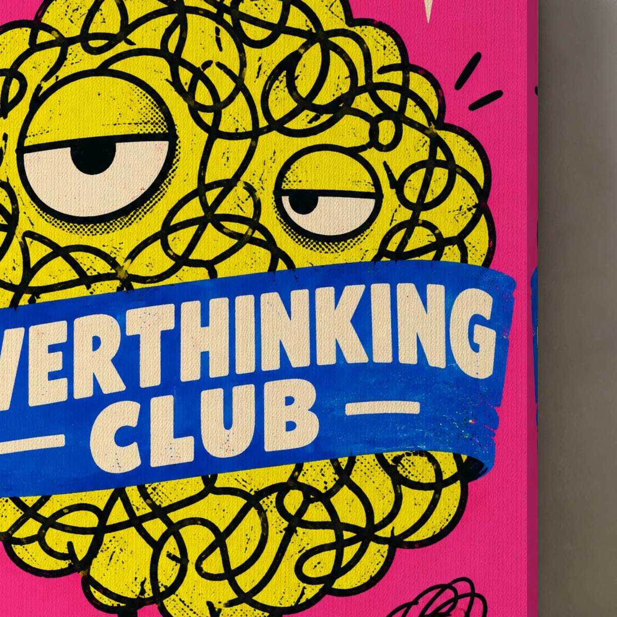 Overthinking Club canvas surface and wrapped edge in a studio detail photograph