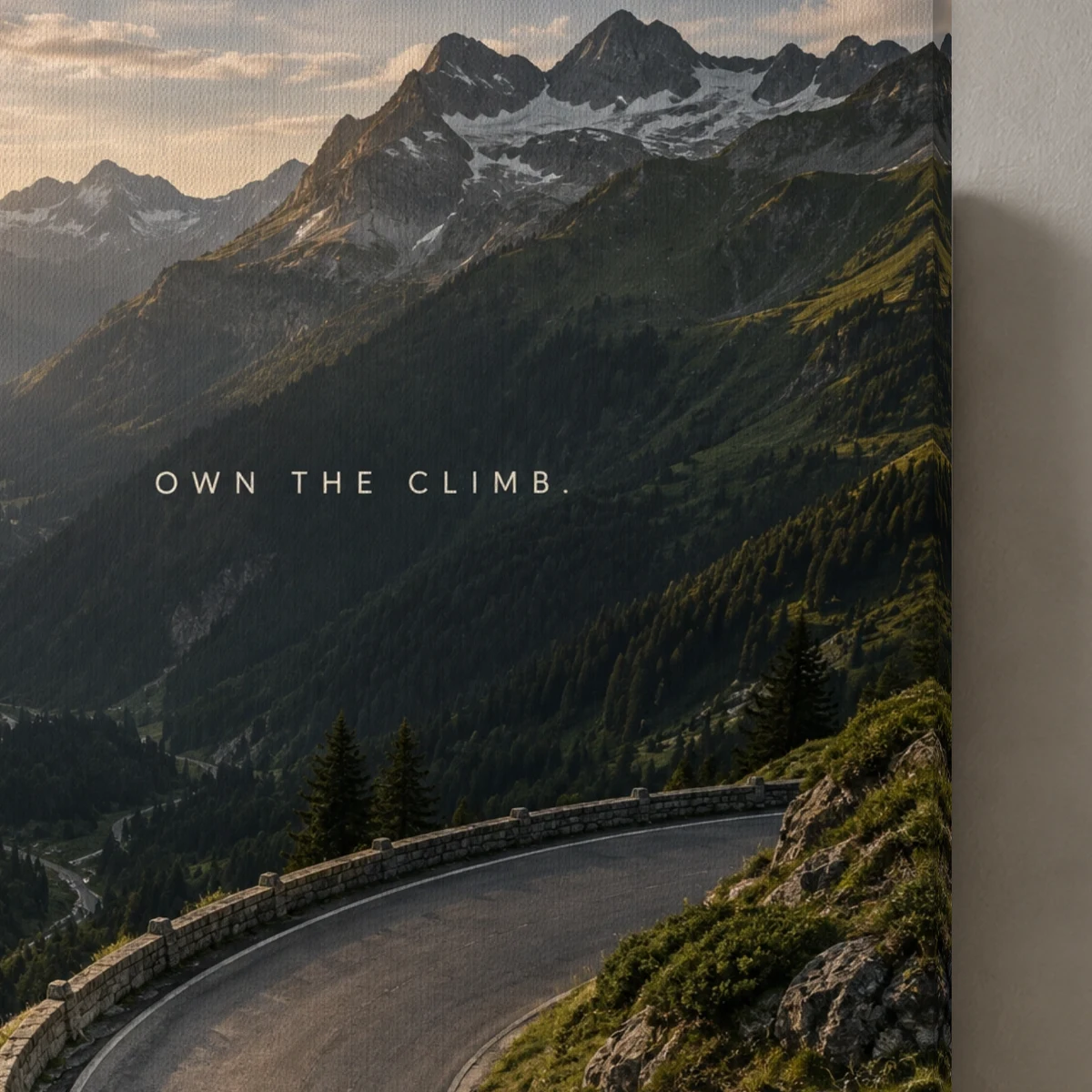 Own The Climb canvas surface and wrapped edge in a studio detail photograph