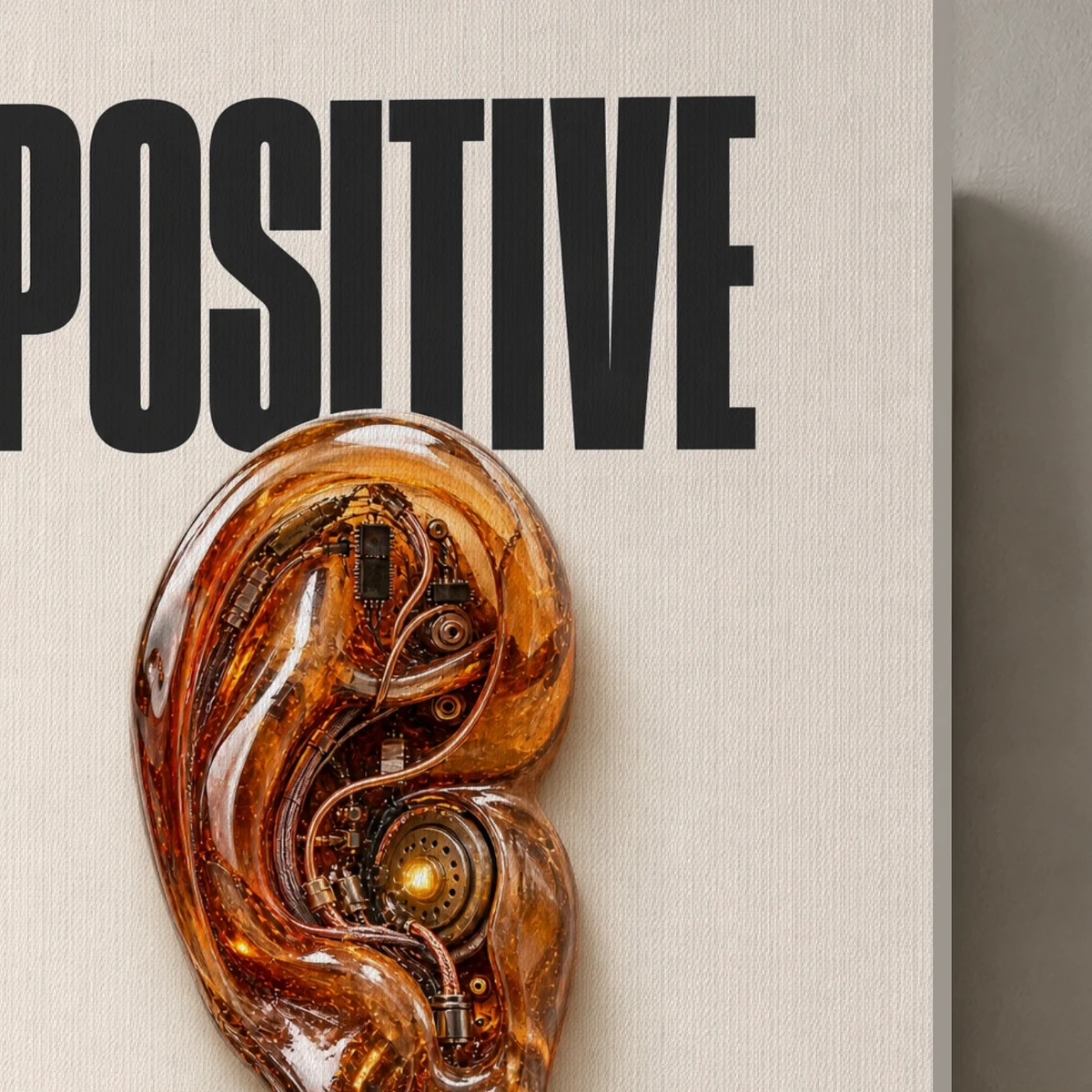 Positive Feedback canvas surface and wrapped edge in a studio detail photograph