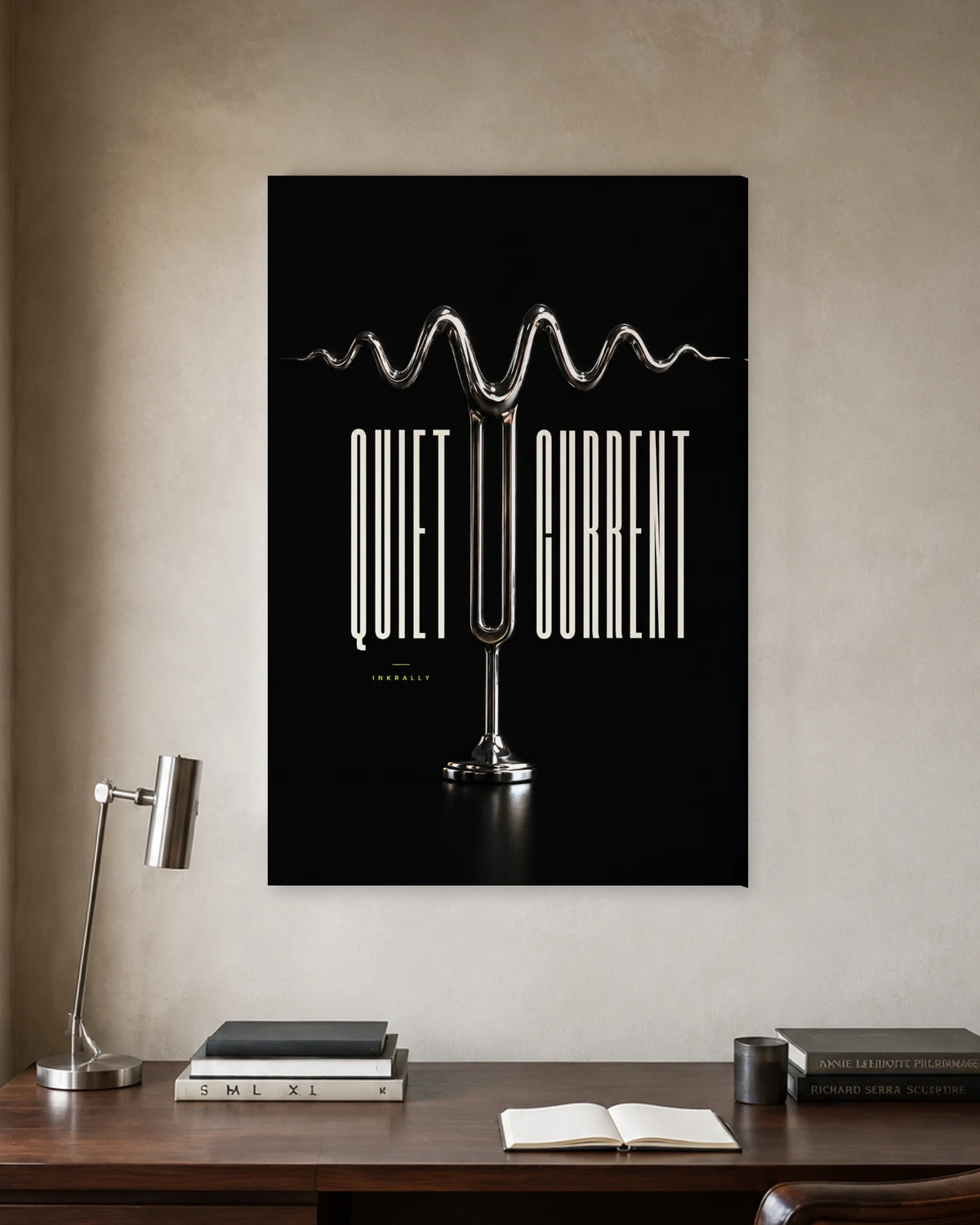 Quiet Current stretched canvas in a considered home office