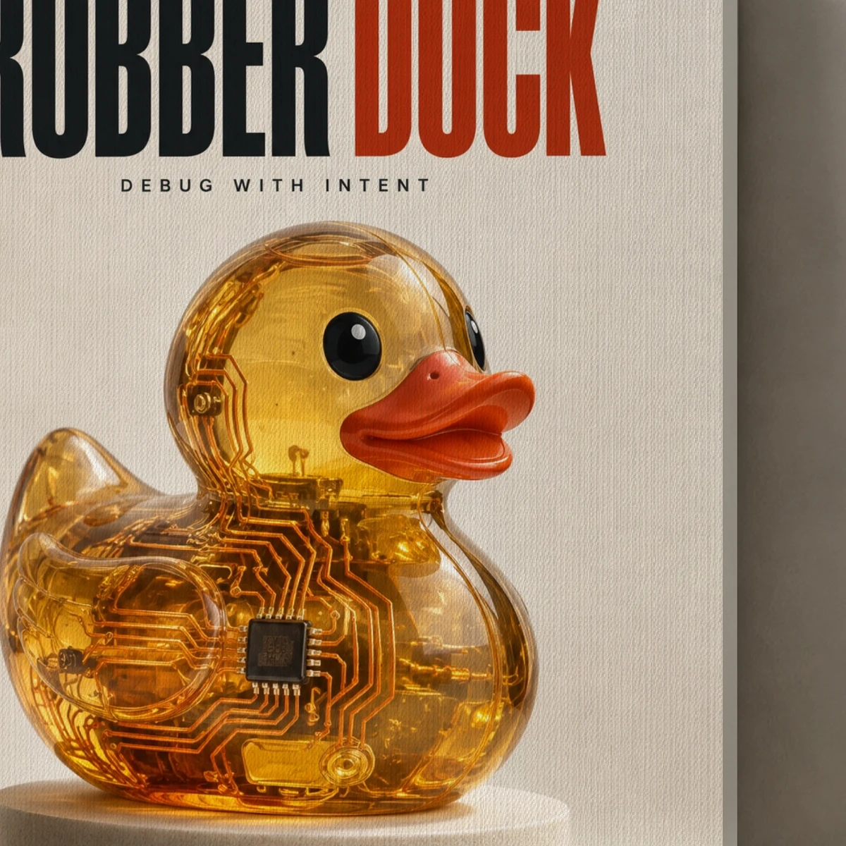 Rubber Duck canvas surface and wrapped edge in a studio detail photograph