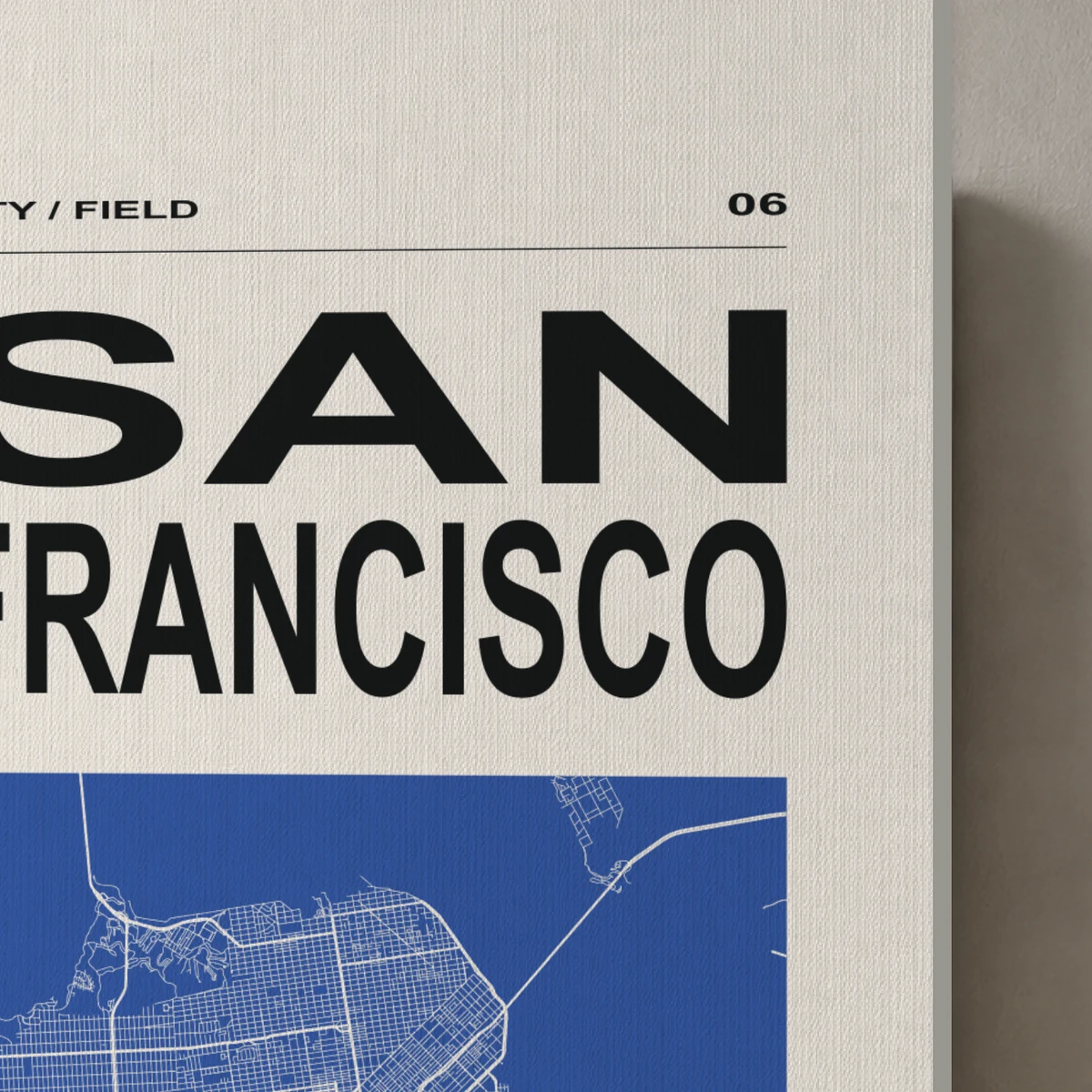 San Francisco / City Field canvas surface and wrapped edge in a studio detail photograph