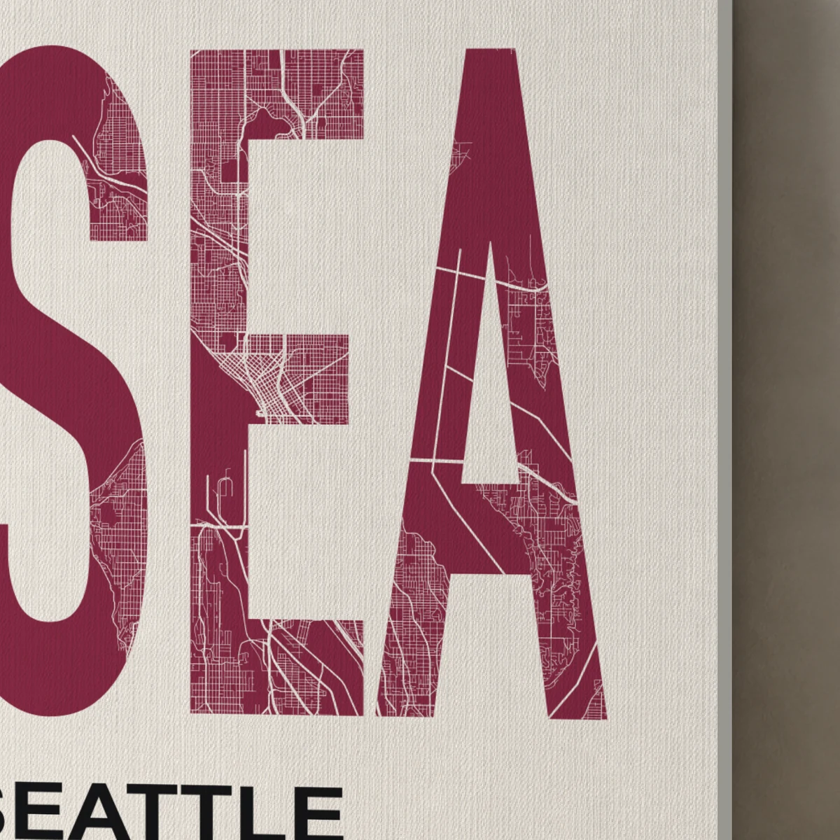 Seattle / Urban Index canvas surface and wrapped edge in a studio detail photograph