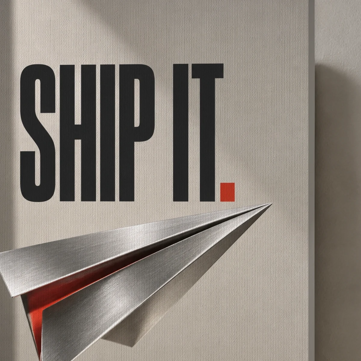 Ship It canvas surface and wrapped edge in a studio detail photograph