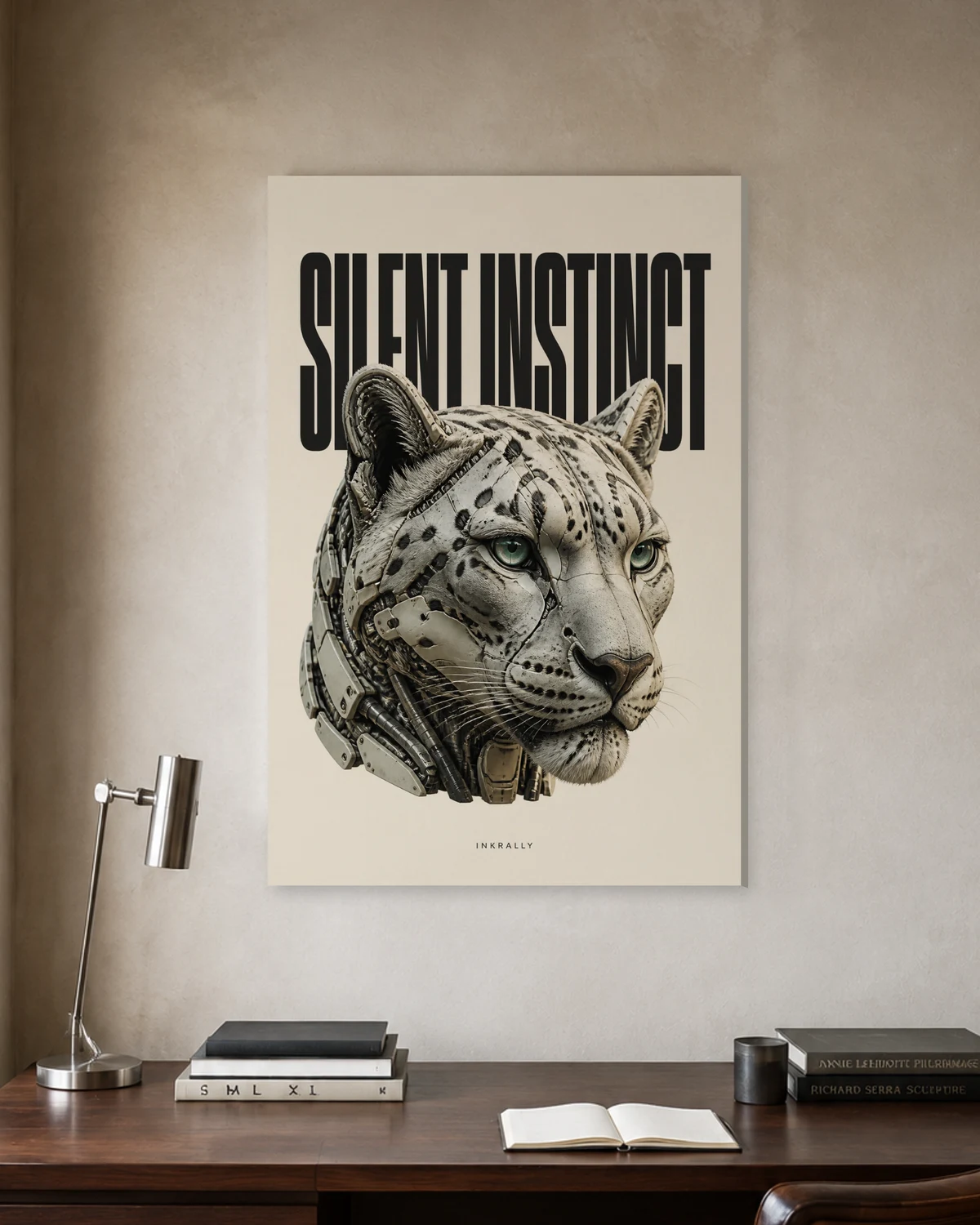 Silent Instinct stretched canvas in a considered home office
