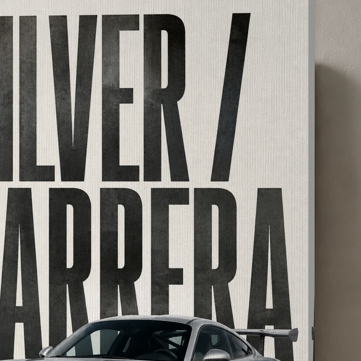 Silver Carrera canvas surface and wrapped edge in a studio detail photograph