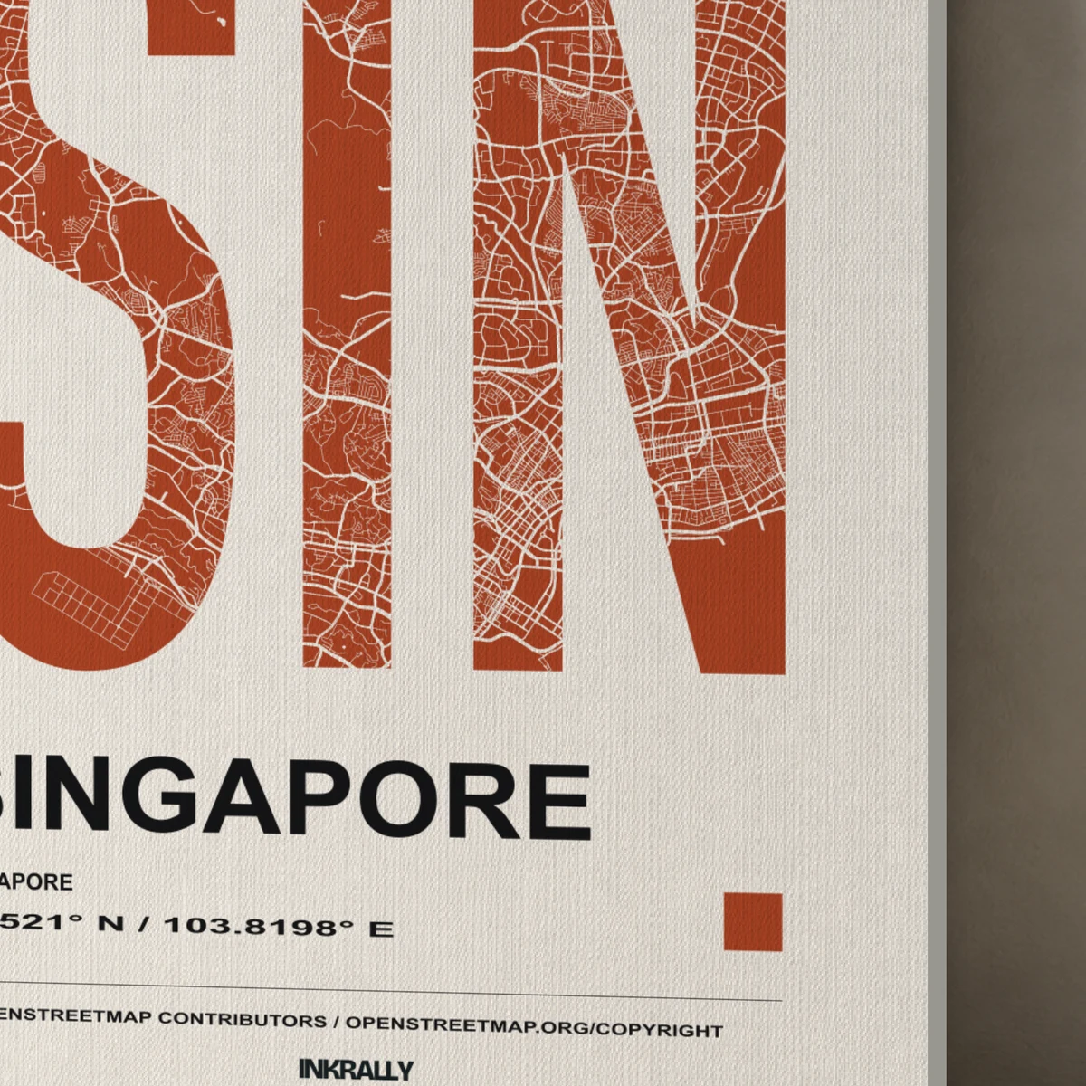 Singapore / Urban Index canvas surface and wrapped edge in a studio detail photograph
