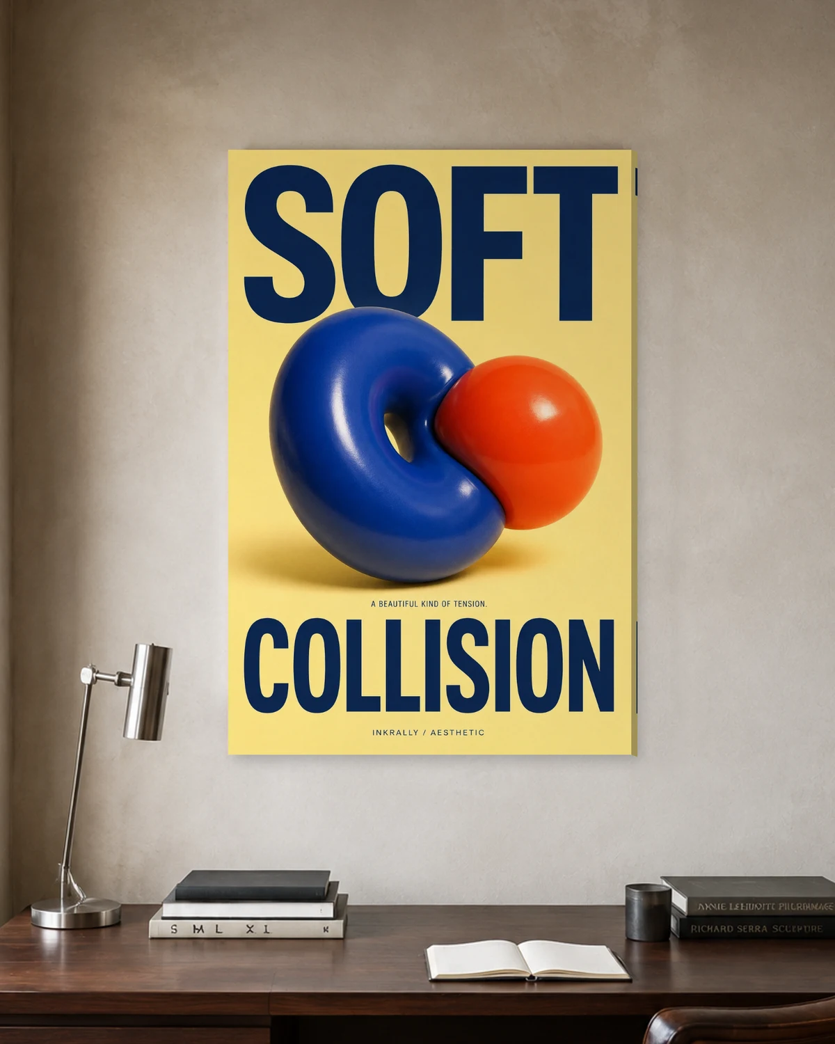 Soft Collision stretched canvas in a considered home office