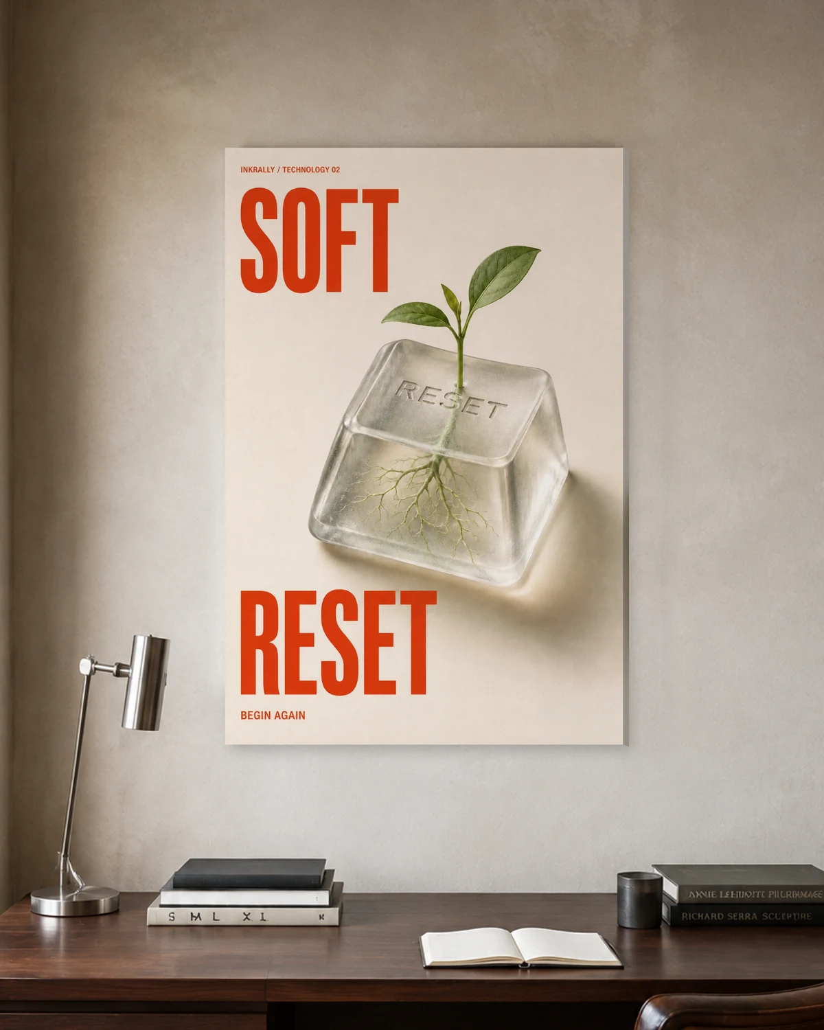 Soft Reset stretched canvas in a considered home office