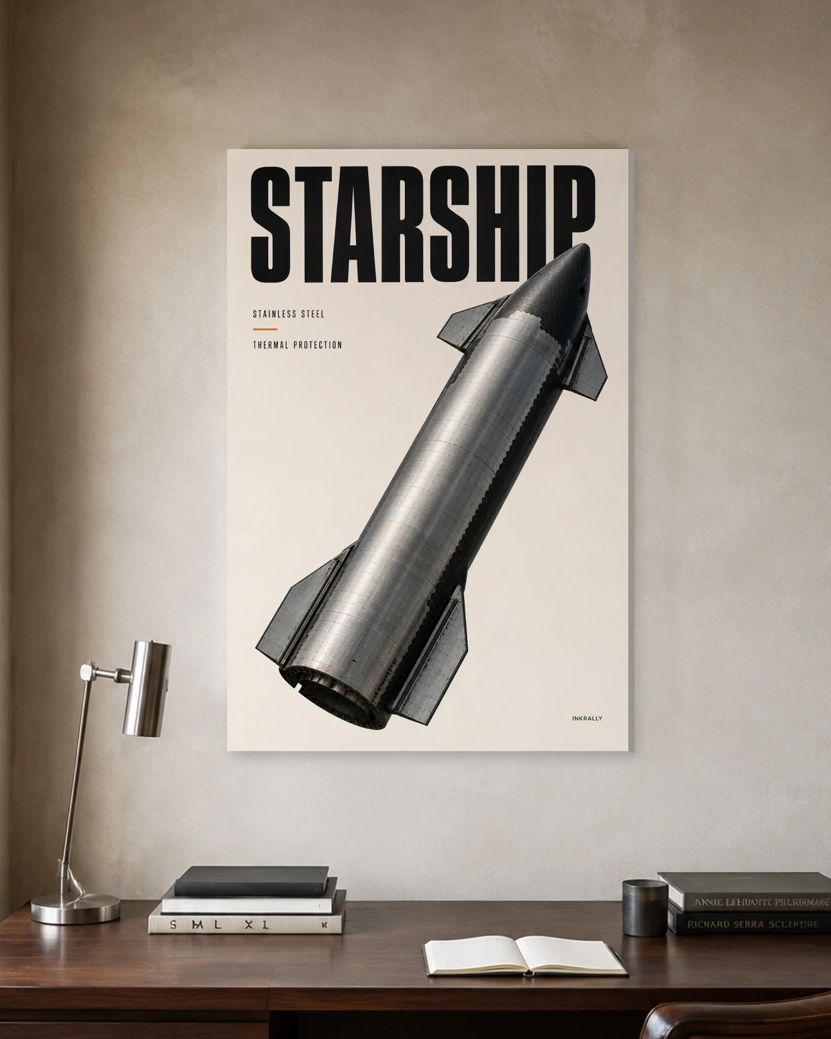 Starship / Stainless Study stretched canvas in a considered home office