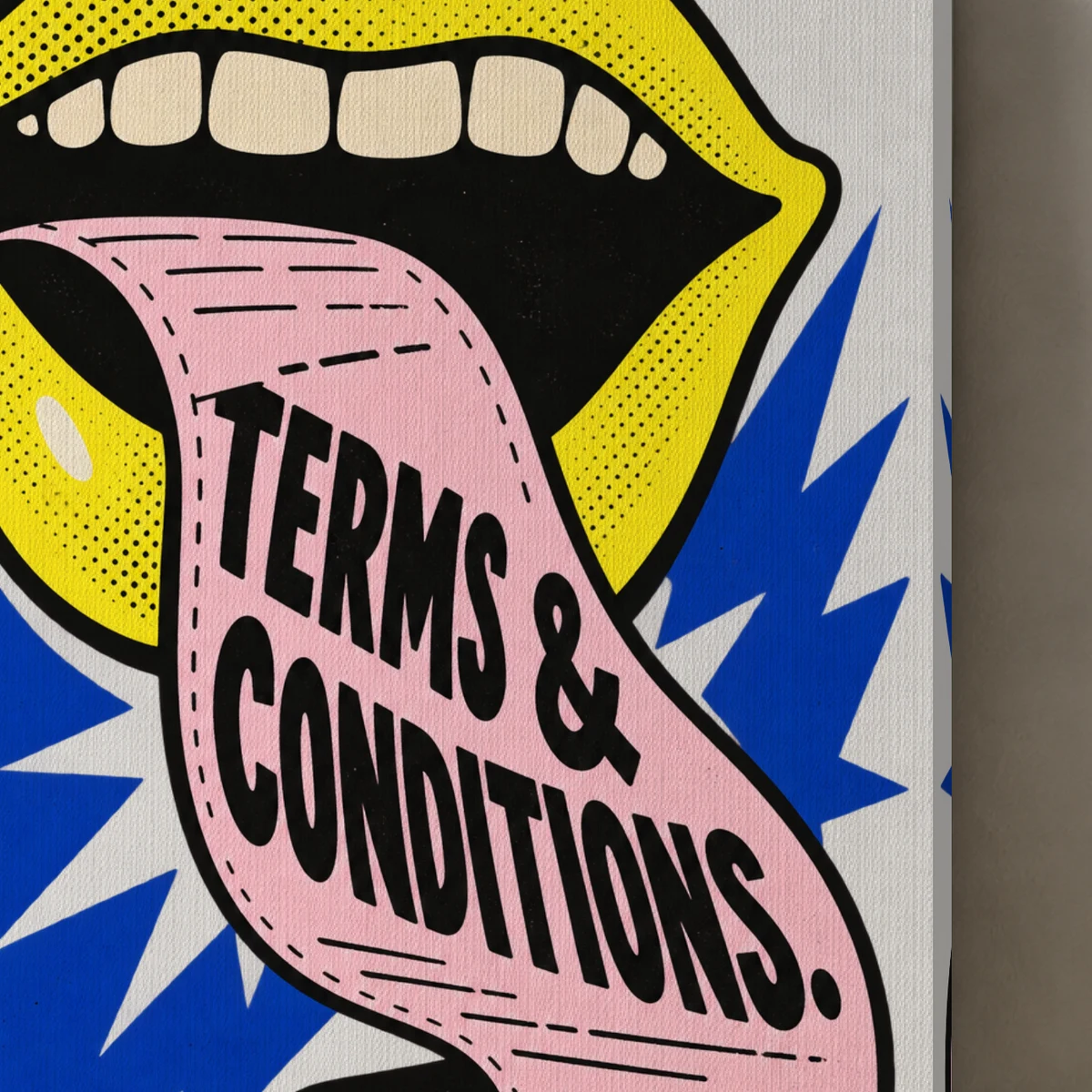 Terms And Conditions canvas surface and wrapped edge in a studio detail photograph