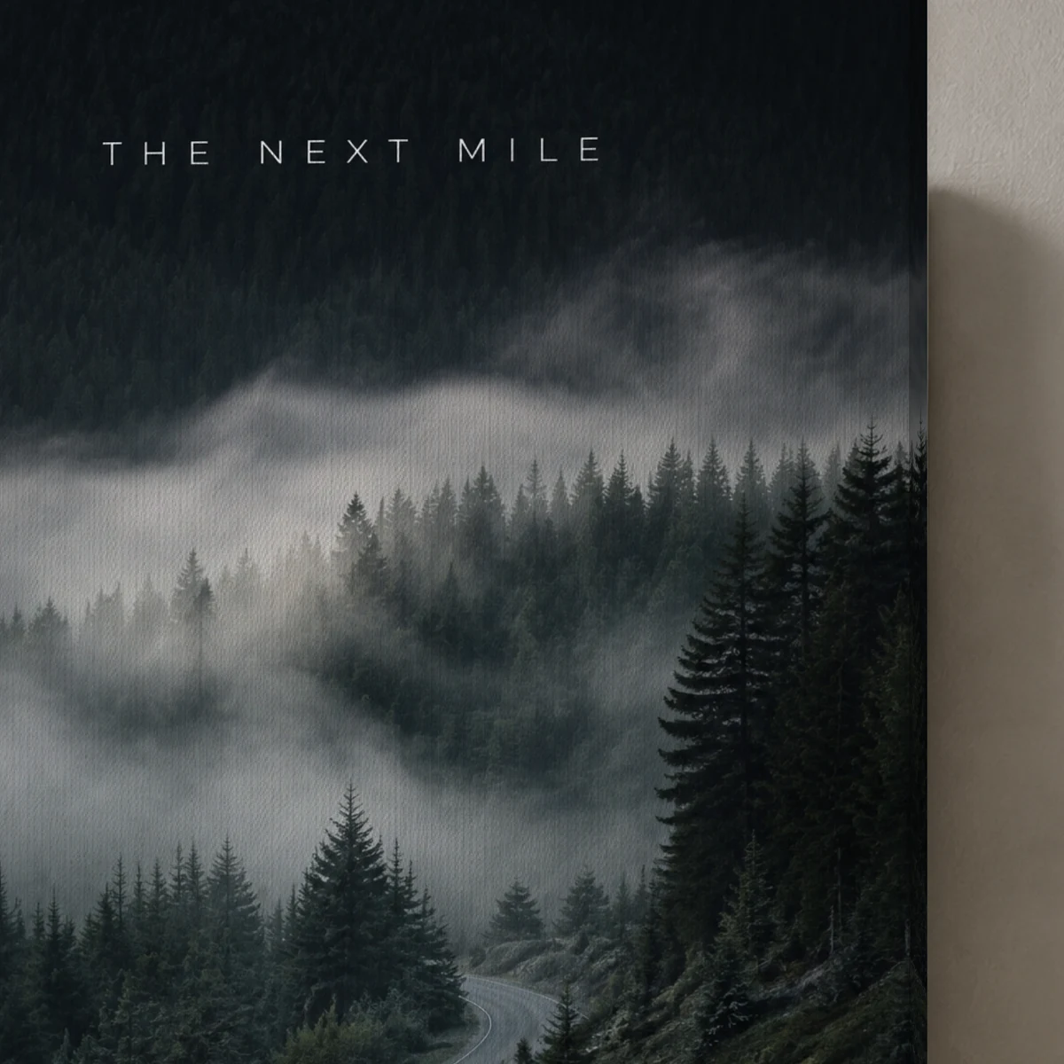 The Next Mile canvas surface and wrapped edge in a studio detail photograph