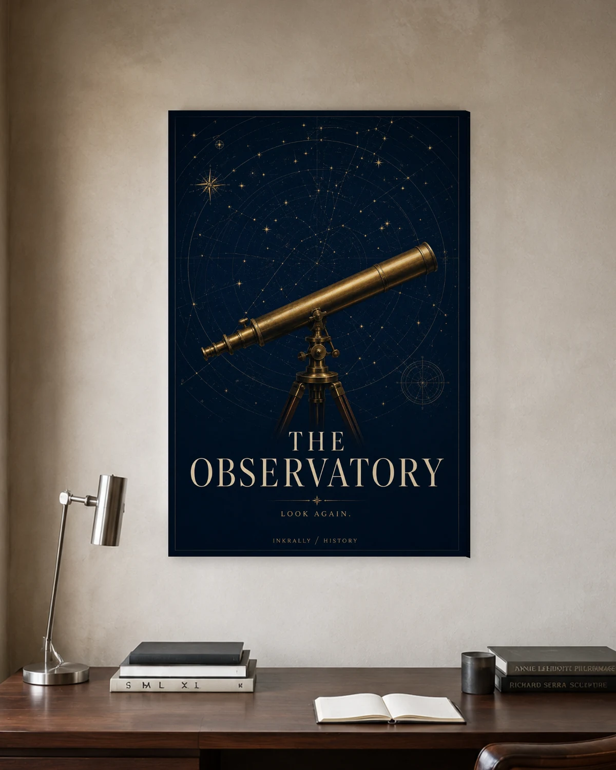The Observatory stretched canvas in a considered home office