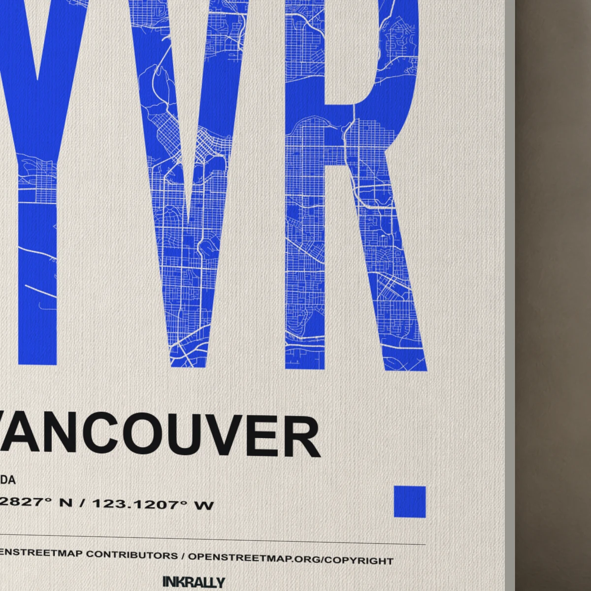 Vancouver / Urban Index canvas surface and wrapped edge in a studio detail photograph